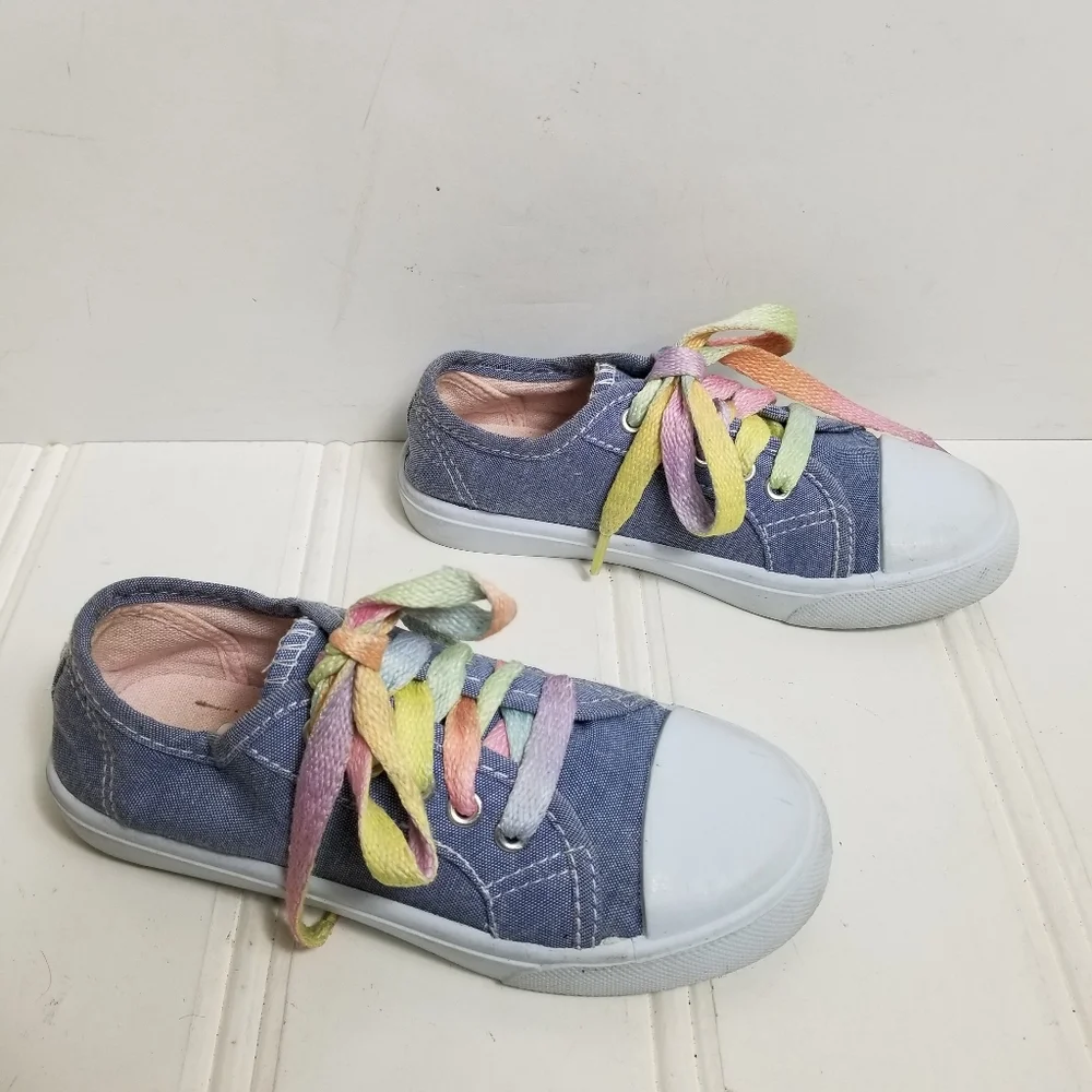 Bobbie Brooks Sneakers Girls 12 Canvas Rainbow Lace Up Lightweight Blue Casual